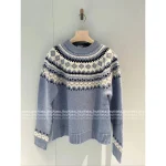 miumiu 2025 Early Fall/Winter Collection ❄️ Blue Snowflake Fair Isle Round Neck Wool Pullover 🐑 - Image 5