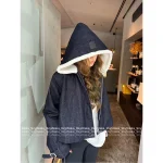 Loewe 2025 Early Fall/Winter Collection 🤠 Heavy Enzyme Wash Hooded Denim Quilted Faux Fur Jacket - Image 3