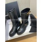 Chanel Vintage Vintage Series 🔍©️©️ Metal Button Embellished Embroidered Letter Logo Imported Calfskin Leather Ankle Boots for Women - Image 4