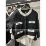 Chanel 2025 Fall/Winter Collection 🐼 Black-White Panda Colorblock Imported Wool Gem Button Round Neck Knit Cardigan ~ Super Comfortable!