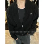 Celine 2025 Early Fall/Winter Collection 🔍 Minimalist Embroidered Logo Zip-Front Wool Knit Cardigan for Women - Image 2
