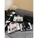 Chanel 2025 Fall/Winter Collection 🖤 Imported Leather Mesh Detail Block Heel Logo Sneakers for Women - Image 6