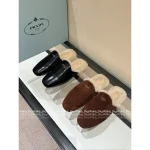 Prada 2025 Early Fall/Winter Collection 🐻 Imported Shearling 🐑 Calfskin Leather in Maillard Tones Slip-On Furry Slippers - Image 2
