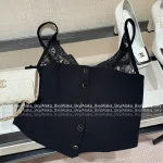 Chanel 2025 Fall/Winter Collection 🖤 Artisan Lace V-Neck Crystal Button Arched Corset Top for Women - Image 5