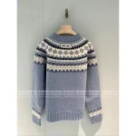 miumiu 2025 Early Fall/Winter Collection ❄️ Blue Snowflake Fair Isle Round Neck Wool Pullover 🐑
