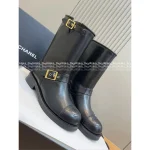 Chanel Vintage Vintage Series 🔍©️©️ Metal Button Embellished Embroidered Letter Logo Imported Calfskin Leather Ankle Boots for Women - Image 3