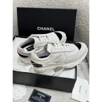 Chanel 2025 Fall/Winter Collection 🖤 Imported Leather Mesh Detail Block Heel Logo Sneakers for Women - Image 5