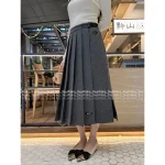 Prada 2025 Early Fall/Winter Collection ▶️ Genuine Leather Logo Accent High-Waist Slimming Artisan Pleated Midi/Maxi Skirt for Women
