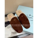 Prada 2025 Early Fall/Winter Collection 🐻 Imported Shearling 🐑 Calfskin Leather in Maillard Tones Slip-On Furry Slippers - Image 10
