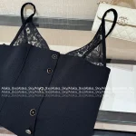 Chanel 2025 Fall/Winter Collection 🖤 Artisan Lace V-Neck Crystal Button Arched Corset Top for Women - Image 4