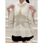 Dior 2025 Fall/Winter Ski Collection 🏔️ Artisan Gold-Thread Embroidered Star ⭐️ Logo Navy Lapel Cashmere Cape Sweater - Image 8