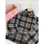 miumiu 2025 Early Fall/Winter Collection 🩶 Color-Block Plaid Fleece Zip-Up Furry Jacket Oversized Fit