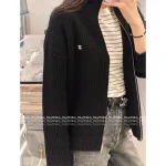 Celine 2025 Early Fall/Winter Collection 🔍 Minimalist Embroidered Logo Zip-Front Wool Knit Cardigan for Women - Image 9