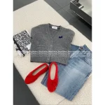 Celine Must-Have for Christmas & New Year ♥️ ©️ 2025 Fall/Winter Collection Brooch Logo Red Cashmere Knit Cardigan - Image 16