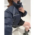 miumiu 2025 Early Fall/Winter Collection 💙 Stand-Collar Navy Letter Logo Short Puffer Jacket - Warm & Cozy 90% White Duck Down - Image 2