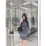 BALMAIN "Heiress of the Chaebol Family" 🖤 2025 Fall/Winter Collection Colorblock Retro Polka Dot Mock Neck Bodycon Pencil Dress - Image 8
