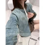 miumiu 2025 Early Fall/Winter Collection 🤠 Heavy Enzyme Wash Denim Embroidered Letter Logo Denim Quilted Jacket