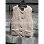 Chanel 2025 Fall/Winter Collection 🐑 Imported Shearling Gem Button Stand-Collar Faux Fur Coat / Vest for Women - Image 5