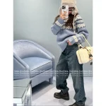 miumiu 2025 Early Fall/Winter Collection ❄️ Blue Snowflake Fair Isle Round Neck Wool Pullover 🐑 - Image 2