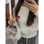 Celine 2025 Early Fall/Winter Collection ♥️ Brooch Logo Round Neck Wool Knit Pullover for Women - Image 9