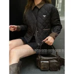 Prada 2025 Early Fall/Winter Collection ▶️ Lapel Classic Badge Logo Pocket Quilted Puffer Coat for Women