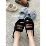 miumiu 2024 Fall/Winter Collection 🐑 Genuine Leather Letter Logo Wool Slippers for Women - Imported Australian Wool Fabric ~ Super Comfortable - Image 12