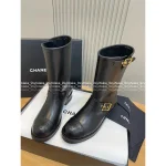 Chanel Vintage Vintage Series 🔍©️©️ Metal Button Embellished Embroidered Letter Logo Imported Calfskin Leather Ankle Boots for Women - Image 12
