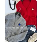 Celine Must-Have for Christmas & New Year ♥️ ©️ 2025 Fall/Winter Collection Brooch Logo Red Cashmere Knit Cardigan