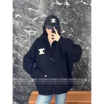 Celine Fall/Winter Must-Have 🖤 2025 Early Fall/Winter Collection Classic Terry Jacquard Logo Hooded Wool Knit Cardigan - Image 5