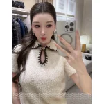 Chanel 2025 Fall/Winter CoCo Neige Ski Collection ❄️ Colorblock Crochet Peter Pan Collar Crystal Bow Embellishment Cashmere Short Sleeve - Image 15