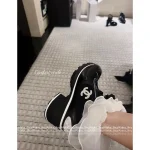 Chanel 2025 Fall/Winter Collection 🖤 Imported Leather Mesh Detail Block Heel Logo Sneakers for Women - Image 3