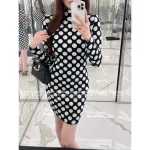 BALMAIN "Heiress of the Chaebol Family" 🖤 2025 Fall/Winter Collection Colorblock Retro Polka Dot Mock Neck Bodycon Pencil Dress
