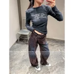 ACNE STUDIOS 2025 Fall/Winter Collection 🍂 Ombré Dye Enzyme Wash High-Waist Slimming Belt Jeans 👖 Wide-Leg Pants - Image 4