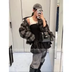 miumiu 2025 Early Fall/Winter Collection 🩶 Color-Block Plaid Fleece Zip-Up Furry Jacket Oversized Fit - Image 5