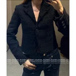 Chanel 2025 Early Fall Collection 🎀 Wool Tweed Lapel Blazer for Women - Artisan Velvet Bow Detail - Image 7