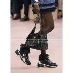 Chanel 2025 Fall/Winter Collection 🖤 Imported Leather Mesh Detail Block Heel Logo Sneakers for Women - Image 22