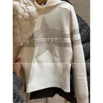Dior 2025 Fall/Winter Ski Collection 🏔️ Heavyweight Gold-Thread Embroidered Star ⭐️ Logo Navy Lapel Cashmere Pullover - Image 4