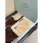 Prada 2025 Early Fall/Winter Collection 🐻 Imported Shearling 🐑 Calfskin Leather in Maillard Tones Slip-On Furry Slippers - Image 7