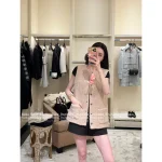 Chanel 2025 Fall/Winter Collection 🐑 Imported Shearling Gem Button Stand-Collar Faux Fur Coat / Vest for Women - Image 3