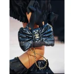 Chanel "Hot Drop 🎀" 2025 Bow & Metal Logo Chain Bag ⛓️ Stunning Jennie-Inspired Style in Imported Genuine Lambskin/Silk Velvet - Image 5