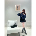 miumiu 2025 Early Fall/Winter Collection 💙 Stand-Collar Navy Letter Logo Short Puffer Jacket - Warm & Cozy 90% White Duck Down - Image 11