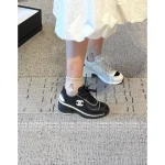 Chanel 2025 Fall/Winter Collection 🖤 Imported Leather Mesh Detail Block Heel Logo Sneakers for Women - Image 21
