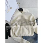 Dior 2025 Fall/Winter Ski Collection 🏔️ Heavyweight Gold-Thread Embroidered Star ⭐️ Logo Navy Lapel Cashmere Pullover