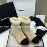 Chanel 2025 Fall/Winter Collection 🐑 Shearling & Wool Ankle Boots Snow Boots for Women - Premium Glossy Suede Upper - Image 5