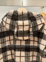 miumiu "Reversible Style" 🐻 2025 Early Fall/Winter Collection Fleece Plaid & Denim Patchwork Oversized Furry Jacket for Women - Image 15
