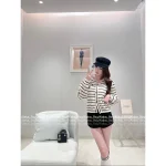 Dior 2025 Fall/Winter Collection ⚓️ Navy Lapel 8️⃣ Letter Logo Black-White Colorblock Striped Wool 🦙 Knit Cardigan - Image 13