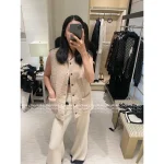 Chanel 2025 Fall/Winter Collection 🐑 Imported Shearling Gem Button Stand-Collar Faux Fur Coat / Vest for Women - Image 2