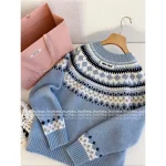 miumiu 2025 Early Fall/Winter Collection ❄️ Blue Snowflake Fair Isle Round Neck Wool Pullover 🐑 - Image 12
