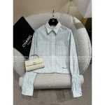 Chanel 25/26 Spring Collection 🆕 Runway Style Vertical Stripe Embroidery Metal Chain ⛓️ Blouse for Women - Image 14