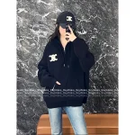 Celine Fall/Winter Must-Have 🖤 2025 Early Fall/Winter Collection Classic Terry Jacquard Logo Hooded Wool Knit Cardigan - Image 2